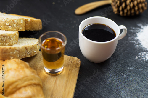 black coffee and honey bee for sweetness from nature in the morning.