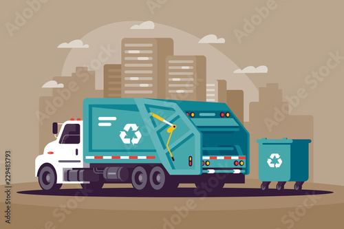 Garbage collection in the city in the garbage truck.