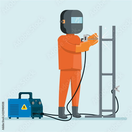 A welder make stairs isolated on white background
