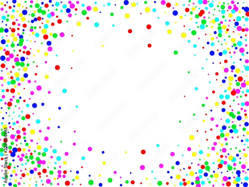 Frame of colorful confetti on white background. Abstract background with falling confetti. Vector illustration.
