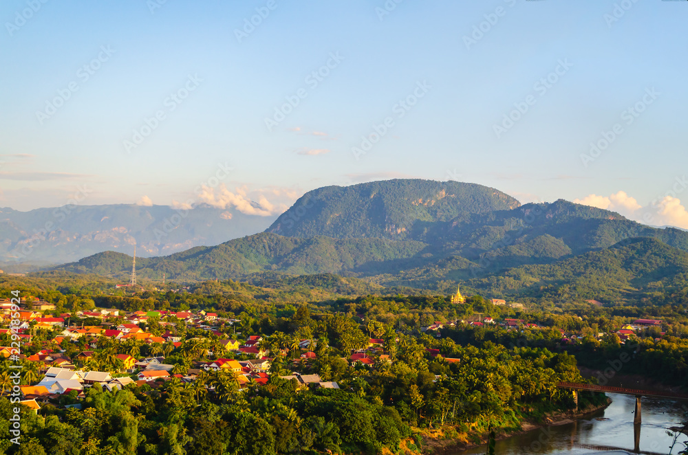 Obraz premium Luang prabang city view from Phou Si mountain view point,Luang prabang is a world heritage city in Laos.