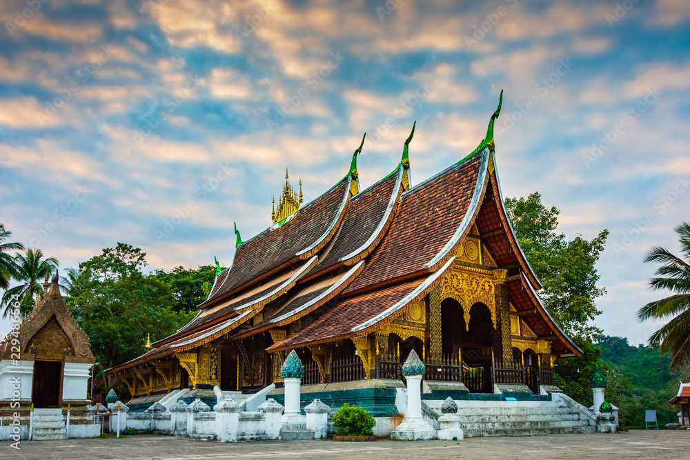 Wat Xieng Thong or The Golden City Temple. The most important buddhist temple in UNESCO World Heritage city, Luang Prabang, Laos.
