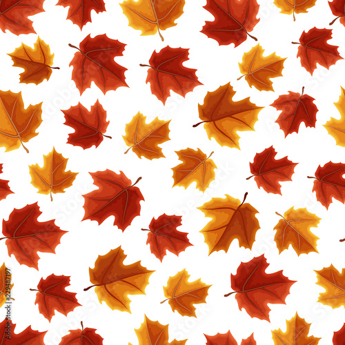 Maple Leaf Tree Autumn Fall Season Seamless Pattern