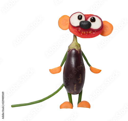 Idea of making a meerkat from eggplant and tomato
