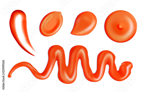 Set of ketchup splash or tomato sauce blobs isolated
