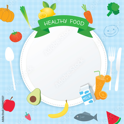 Vector of Healthy Food design with vegetables and fruits.