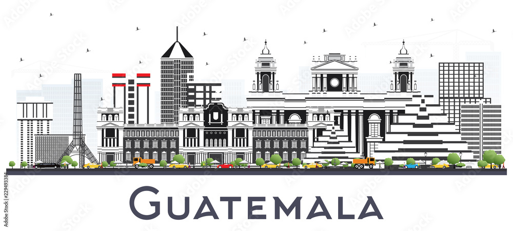 Guatemala City Skyline with Gray Buildings Isolated on White.