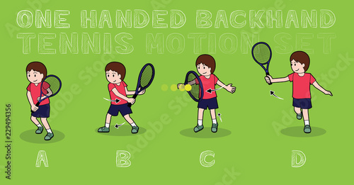 Tennis Motion One Handed Backhand Boy Stroke Vector Illustration