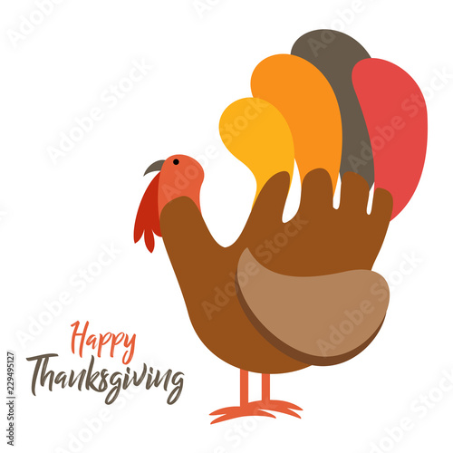 Vector illustration of a single turkey in flat minimalist color style on a white isolated 

background for this Thanksgiving season