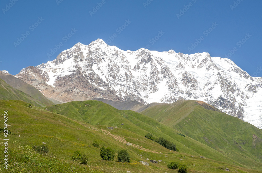 Glacier Shkhara and the Inguri River Valley, Svaneti,