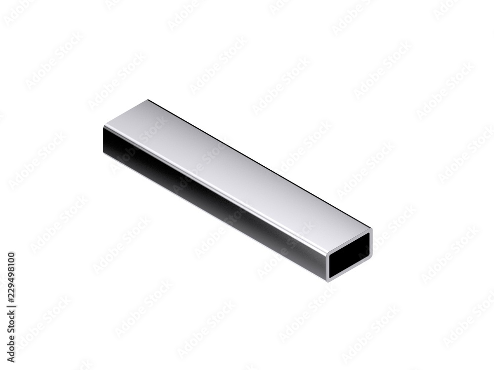 Metal rectangle tube. Isolated on white background. 3D rendering illustration. Metal rectangle tube. Isolated on white background. 3D rendering illustration.