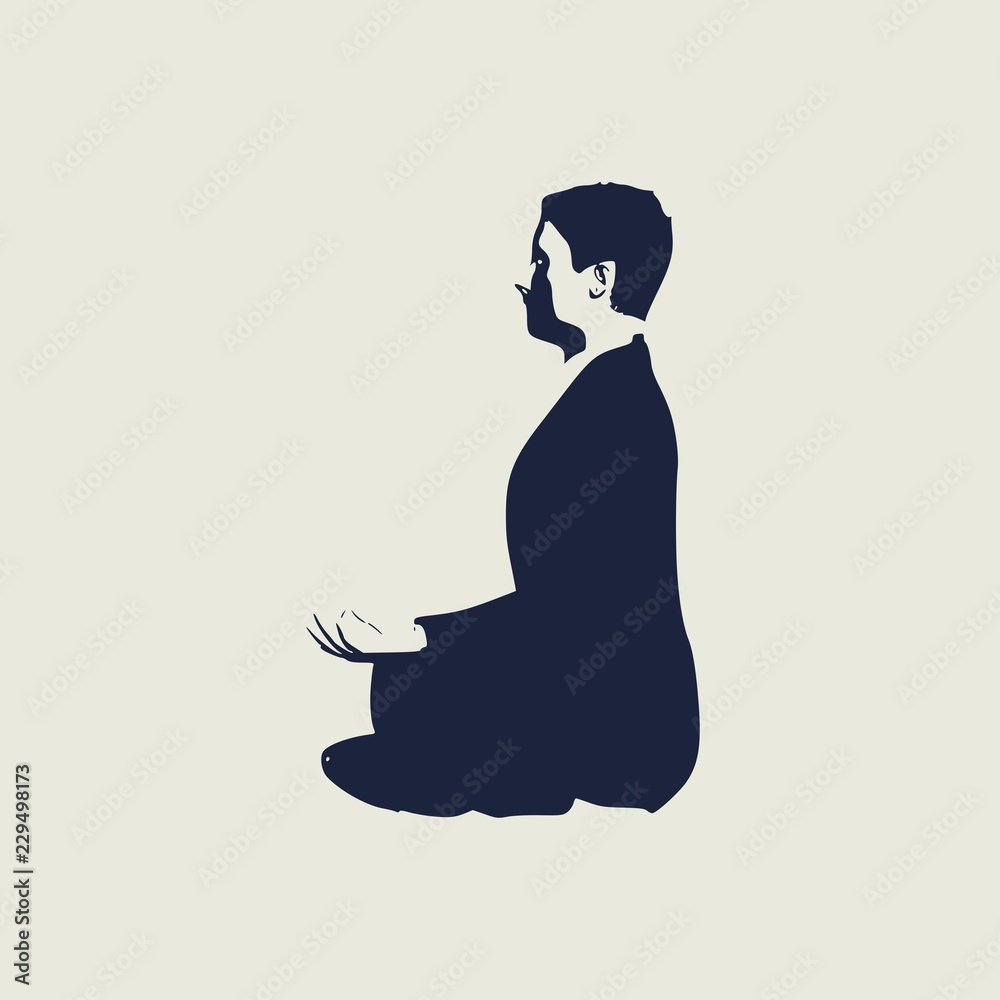 Businessman sit in meditation pose. Web icon with for application