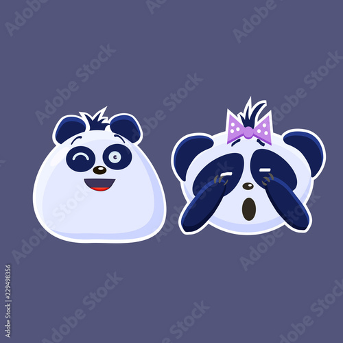 Vector set of cute funny emoji characters. Little  Chinese Pangas. Stickers. Flat style.