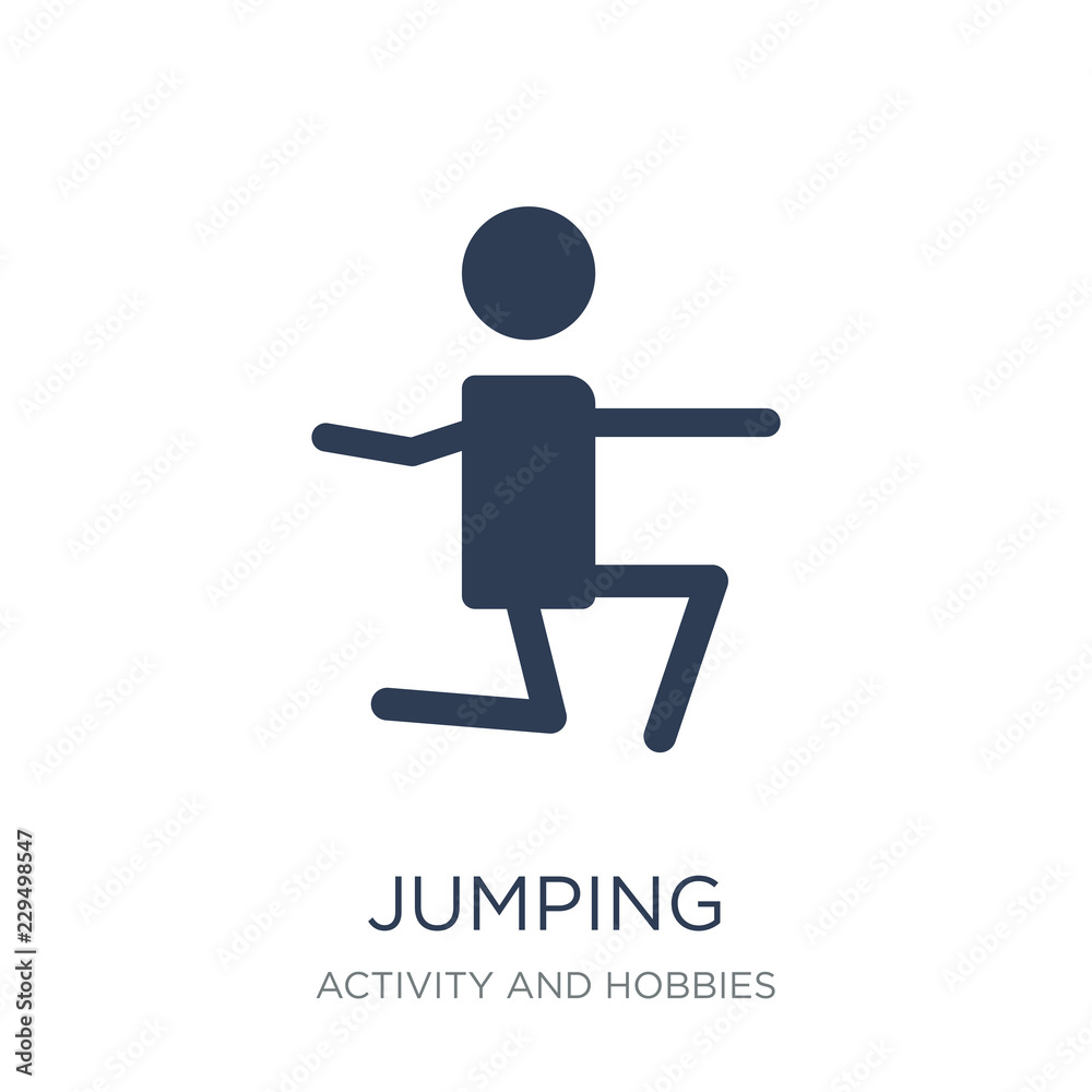Jumping icon. Trendy flat vector Jumping icon on white background from Activity and Hobbies collection Jumping icon. Trendy flat vector Jumping icon on white background from Activity and Hobbies collection