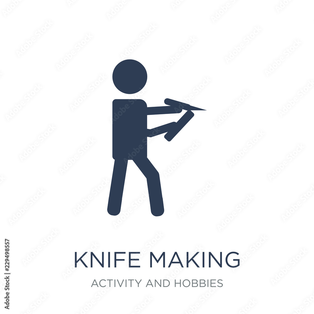 Knife making icon. Trendy flat vector Knife making icon on white background from Activity and Hobbies collection Knife making icon. Trendy flat vector Knife making icon on white background from Activity and Hobbies collection