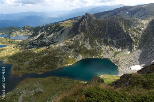 Fototapeta Naklejka Na Ścianę i Meble -  Summer view of The Twin, The Trefoil, The Fish and The Lower lakes, Rila Mountain, The Seven Rila Lakes, Bulgaria