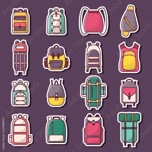 Vector cartoon flat backpack, sport suitcase background