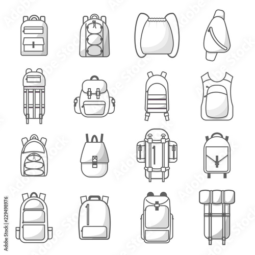 Vector cartoon flat backpack, sport suitcase background