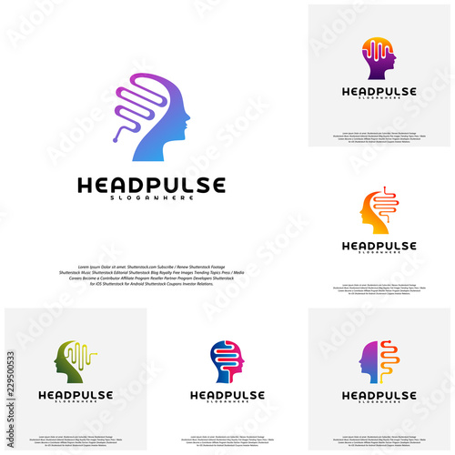 Collection Head Pulse logo vector, Head intelligence logo designs concept vector