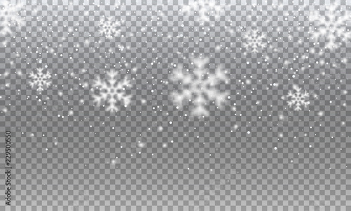 Snow. Vector transparent realistic snow background. Christmas and New Year decoration.