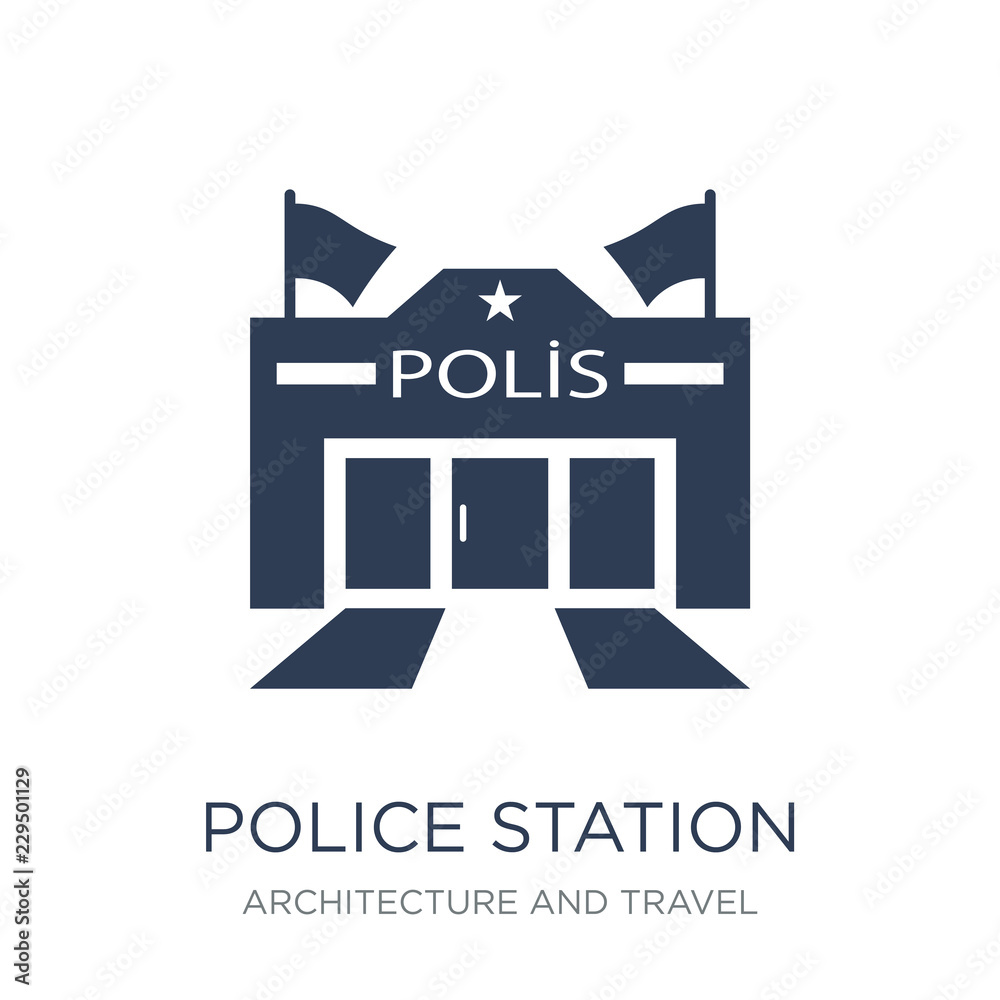 Police station icon. Trendy flat vector Police station icon on white background from Architecture and Travel collection Police station icon. Trendy flat vector Police station icon on white background from Architecture and Travel collection