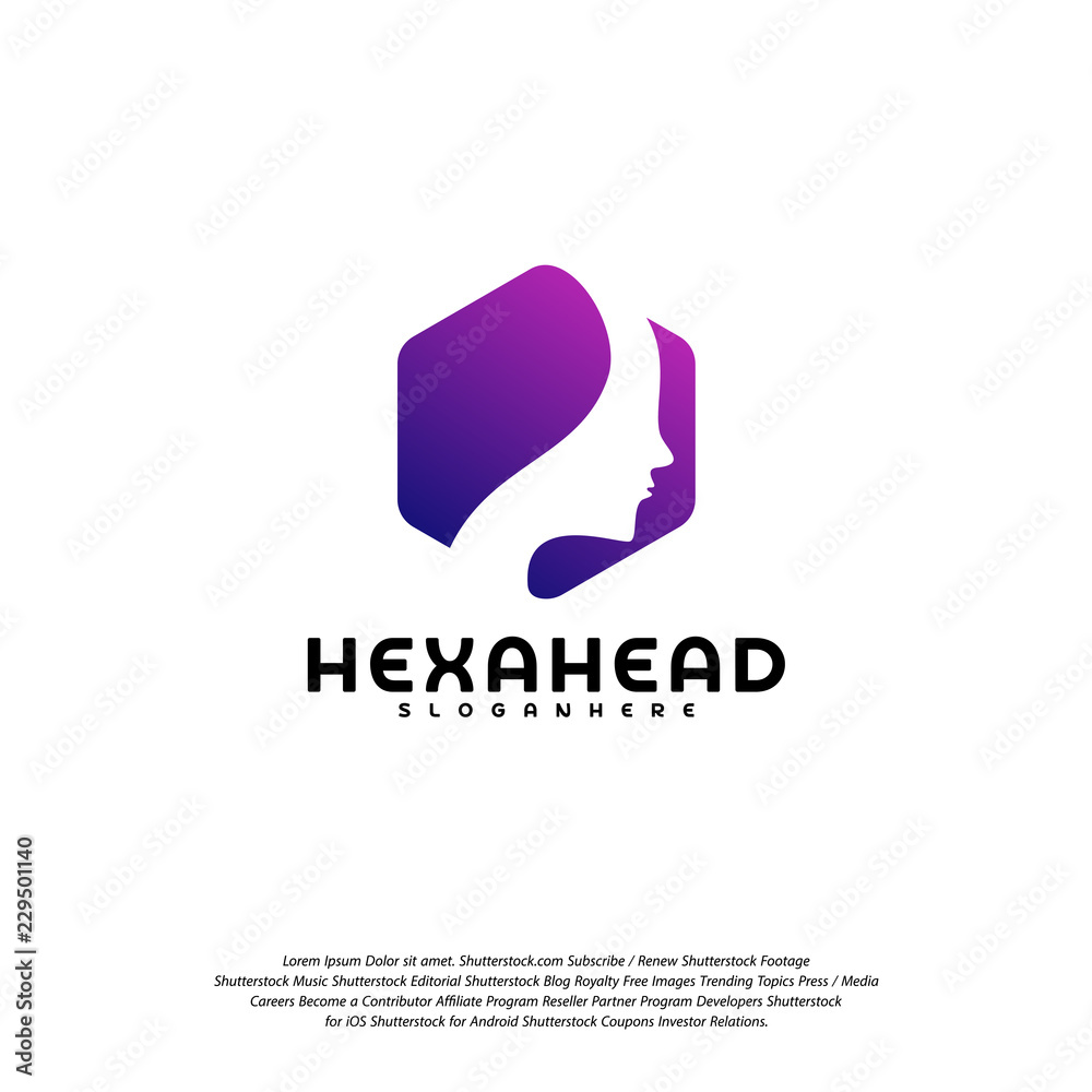 Hexagone Head logo vector, Head intelligence logo designs concept vector Hexagone Head logo vector, Head intelligence logo designs concept vector