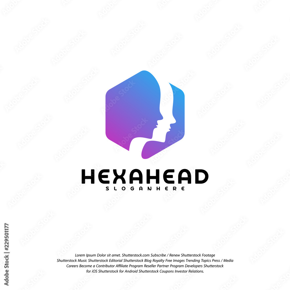 Hexagone Head logo vector, Head intelligence logo designs concept vector