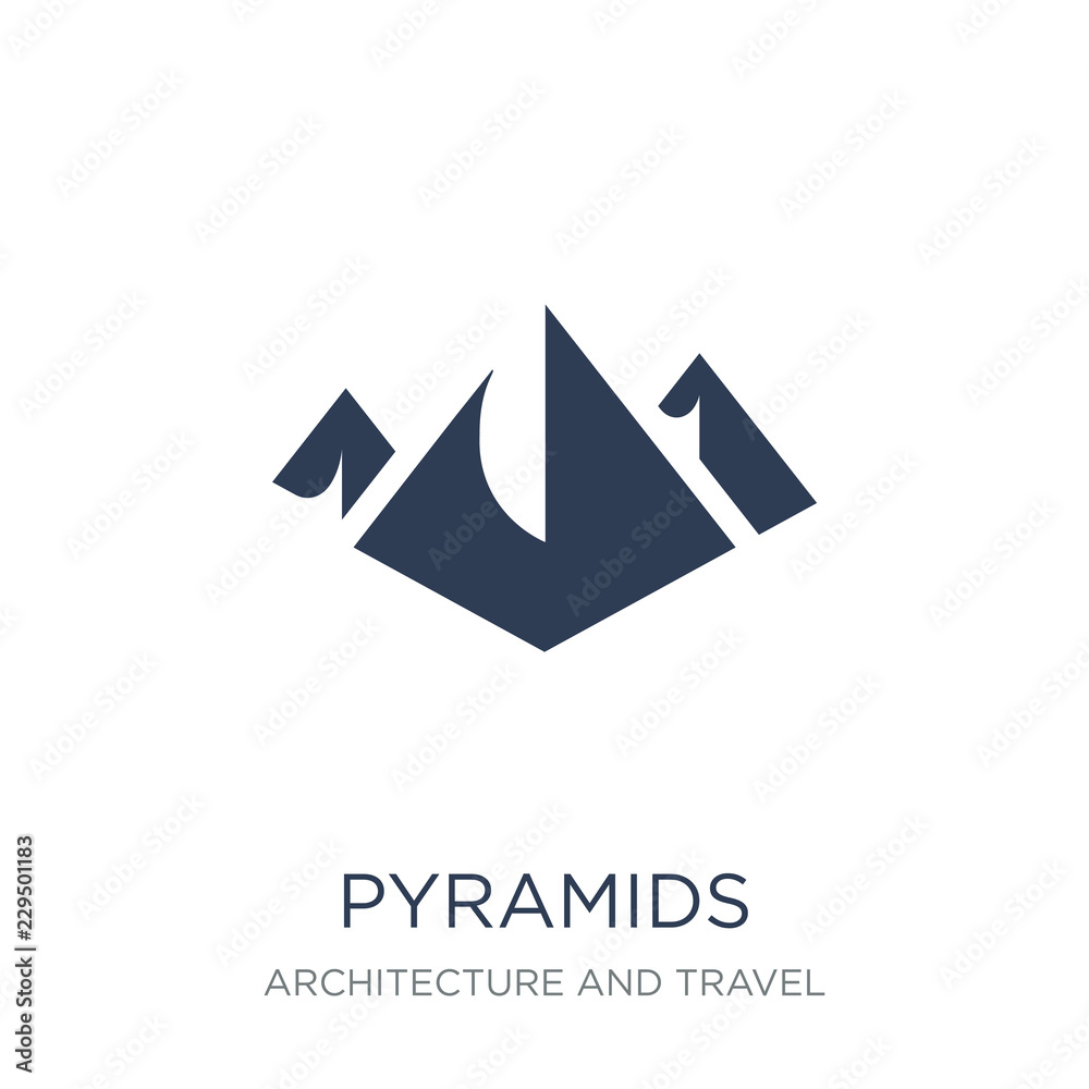 Pyramids icon. Trendy flat vector Pyramids icon on white background from Architecture and Travel collection Pyramids icon. Trendy flat vector Pyramids icon on white background from Architecture and Travel collection