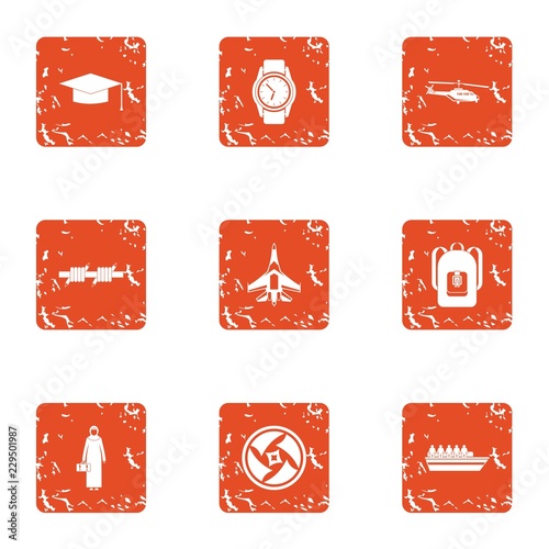 Photohunt icons set. Grunge set of 9 photohunt vector icons for web isolated on white background