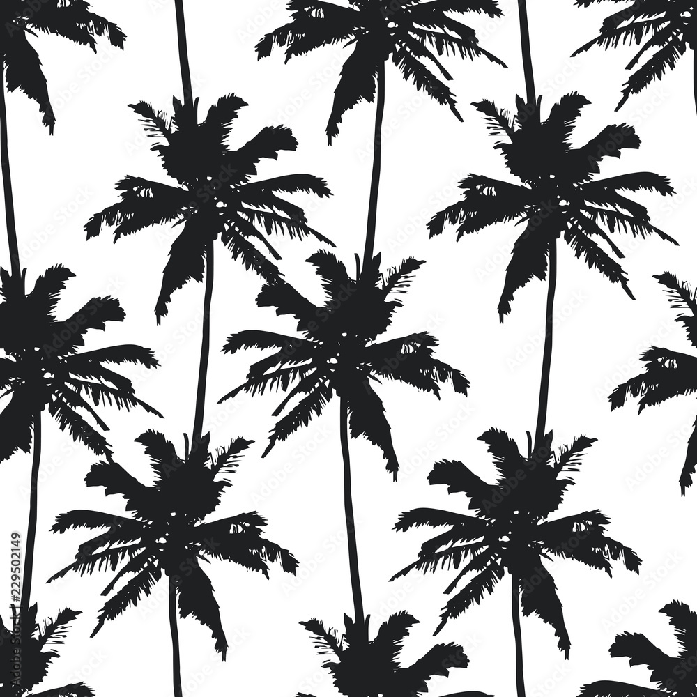 Palm trees seamless pattern on white background. Print for fabric, wallpaper or giftwrap. Vector illustration