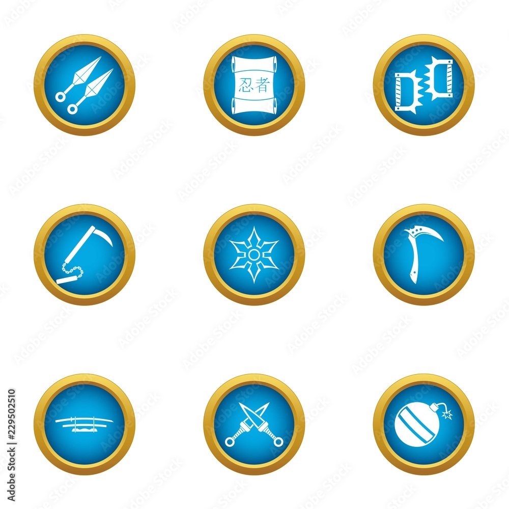 Weapon of mercenary icons set. Flat set of 9 weapon of mercenary vector icons for web isolated on white background