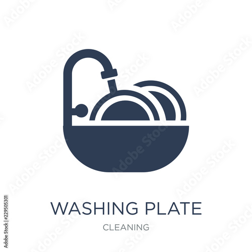 Washing plate icon. Trendy flat vector Washing plate icon on white background from Cleaning collection