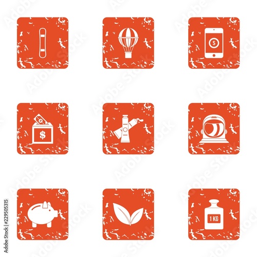 Refinance icons set. Grunge set of 9 refinance vector icons for web isolated on white background
