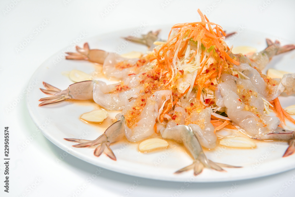 raw shrimp and spicy sauce, seafood thailand (hot and spicy salad shrimp in fish sauce).thai food