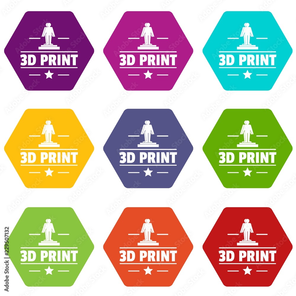 Process 3d printing icons 9 set coloful isolated on white for web Process 3d printing icons 9 set coloful isolated on white for web