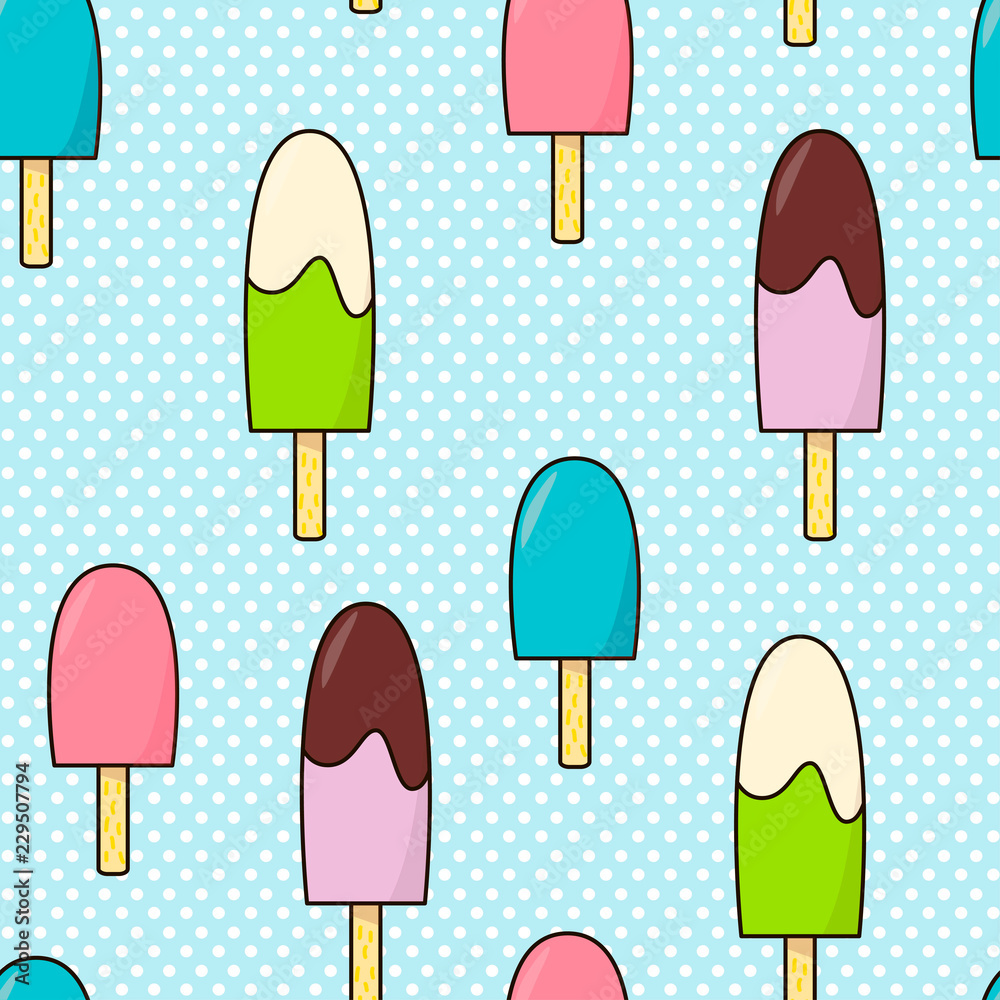 Seamless pattern with hand drawn ice-creams. Vector illustration in cartoon style