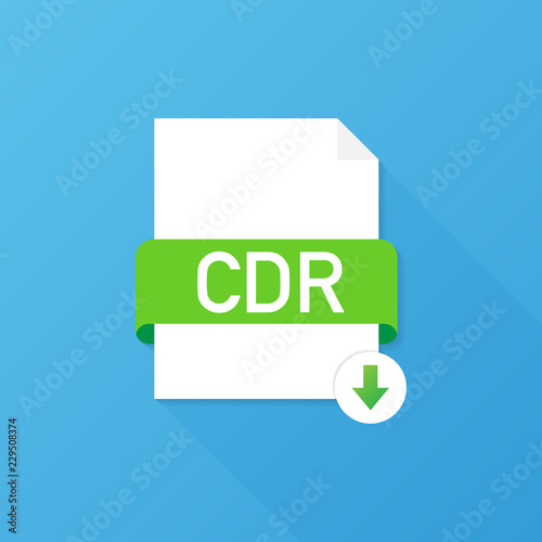 Download CDR button on laptop screen. Downloading document concept. File with CDR label and down arrow sign. Vector illustration.