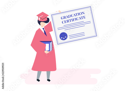 Character of a graduate holding a graduation certificate illustration