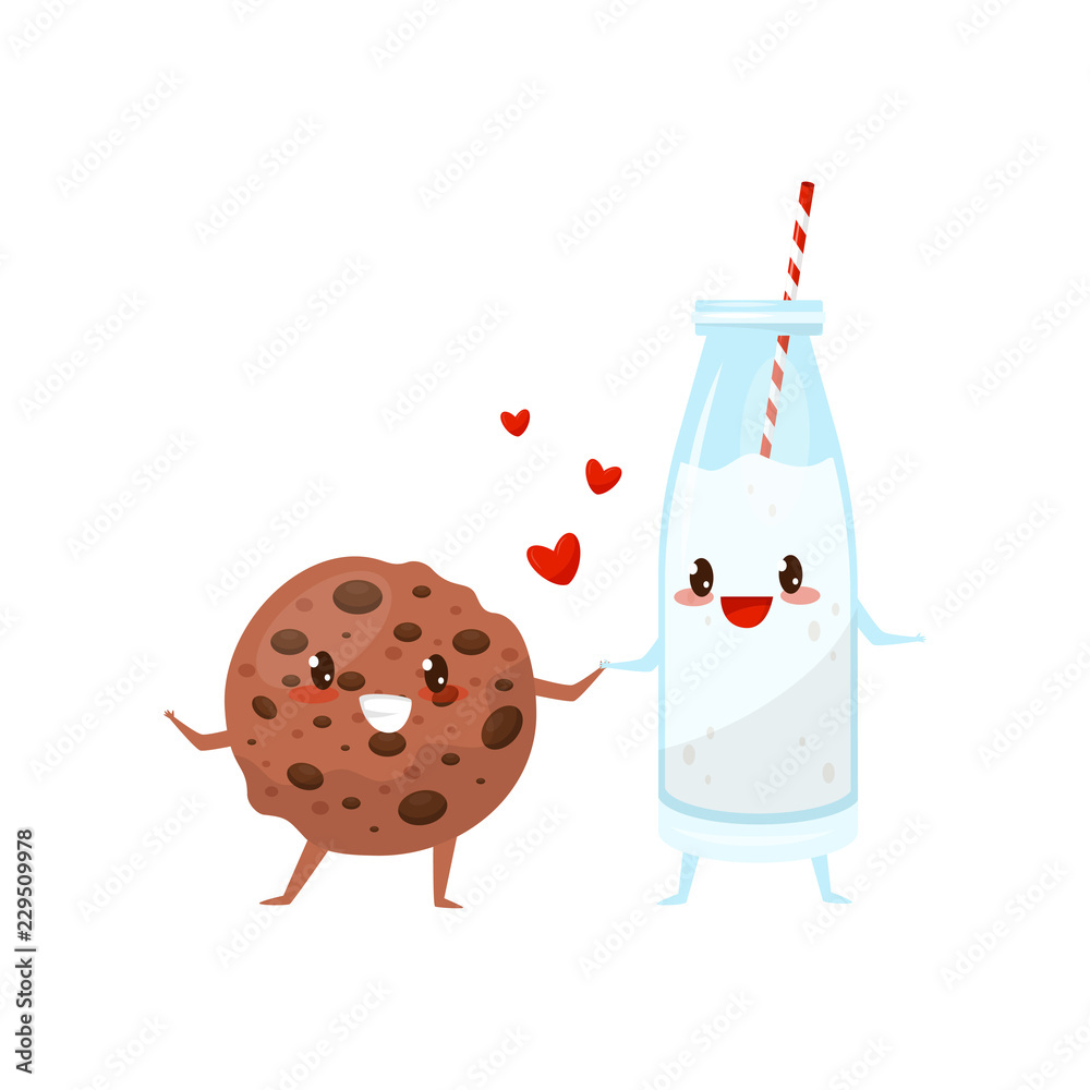 Cookie and milk are friends forever, cute funny food cartoon characters  vector Illustration on a white background Stock Vector | Adobe Stock