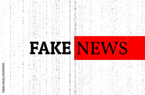 Fake news concept. Red, black and white vector illustration with grunge photocopy texture