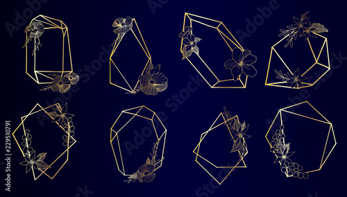 Set of Luxury Golden Crystal Shapes in a vector style isolated. Isolated illustration element. Vector flower for background, texture, wrapper pattern, frame or border.