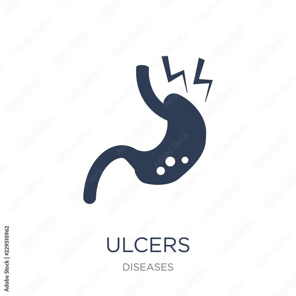 Ulcers icon. Trendy flat vector Ulcers icon on white background from Diseases collection Ulcers icon. Trendy flat vector Ulcers icon on white background from Diseases collection