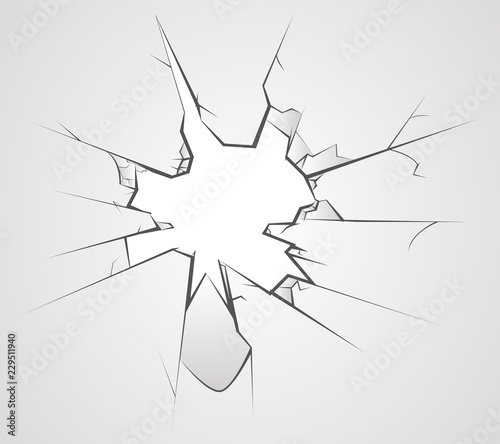 Broken glass hole cracks transperent background vector illustration photo