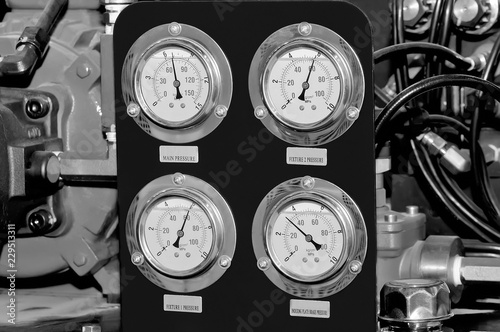 Measuring device with manometers. Black and white toned