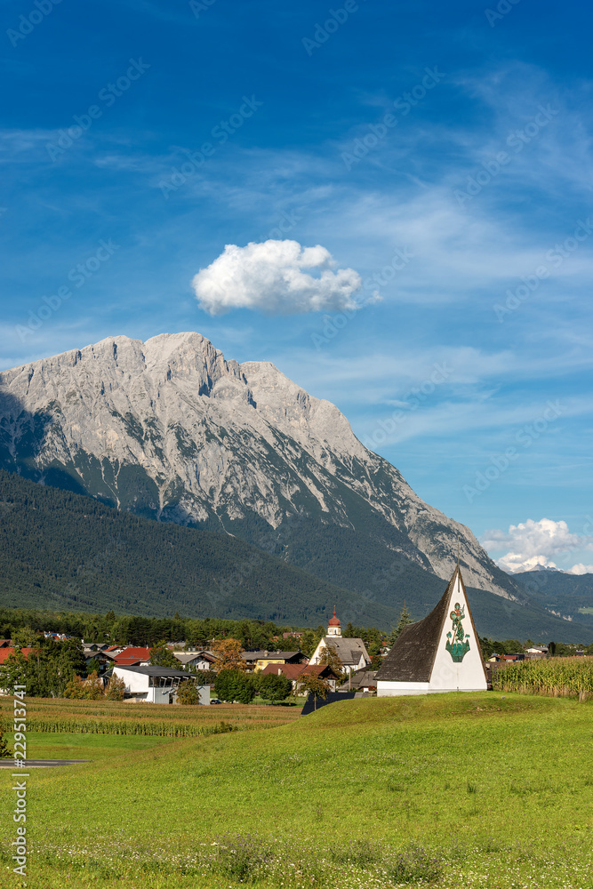 Obermieming Village and Eastern Alps in Tyrol Austria