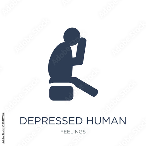 depressed human icon. Trendy flat vector depressed human icon on white background from Feelings collection