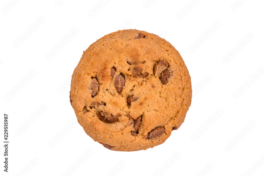 Fresh chocolate chip cookie isolated on white background
