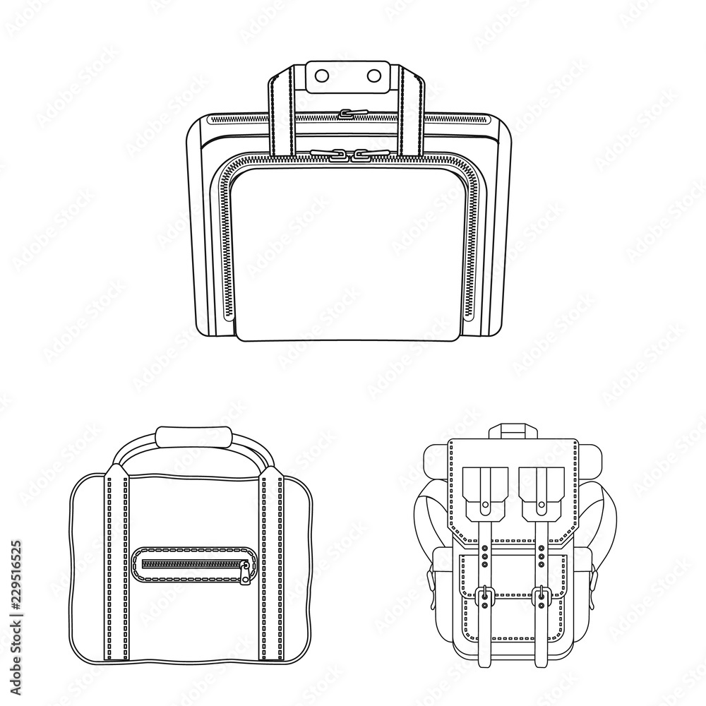 Vector illustration of suitcase and baggage sign. Collection of suitcase and journey stock symbol for web. Vector illustration of suitcase and baggage sign. Collection of suitcase and journey stock symbol for web.