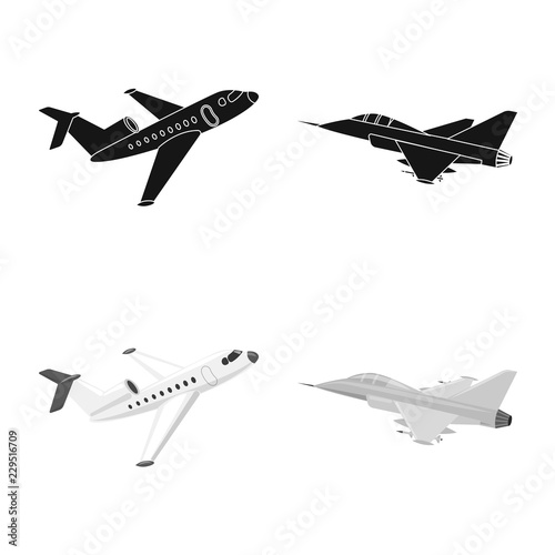 Isolated object of plane and transport icon. Collection of plane and sky vector icon for stock.