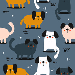 Keuken achterwand Honden patronen Vrolijke honden kleurrijk getekend patroon  © Talirina